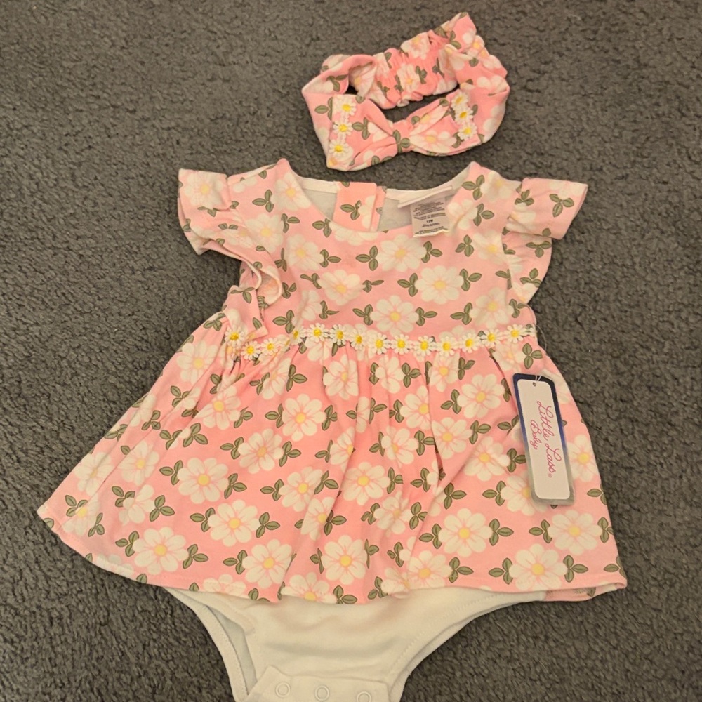Little Lass Pink Floral Dress with Headband